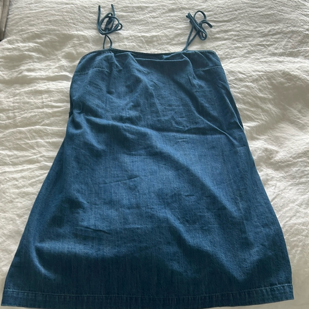 Adorable denim mini dress with adjustable straps